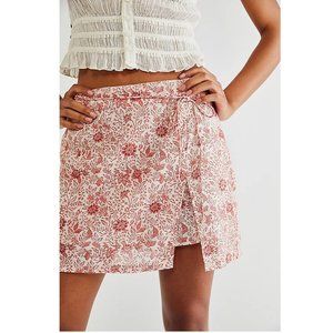 Free People Sunny Sarong Floral Print Mini Skirt Skort Cotton L-12